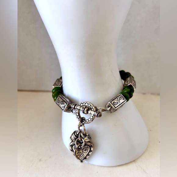 Brighton Silver & Jade Heart Bracelet.  Excellent Condition - Picture 4 of 8